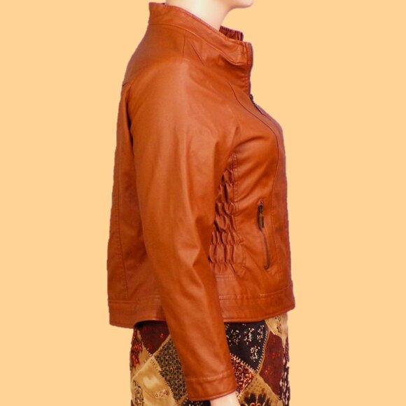 LUCY DIAMONDS size 3X russet-brown faux-leather zip-front jacket PU outer - Picture 5 of 16